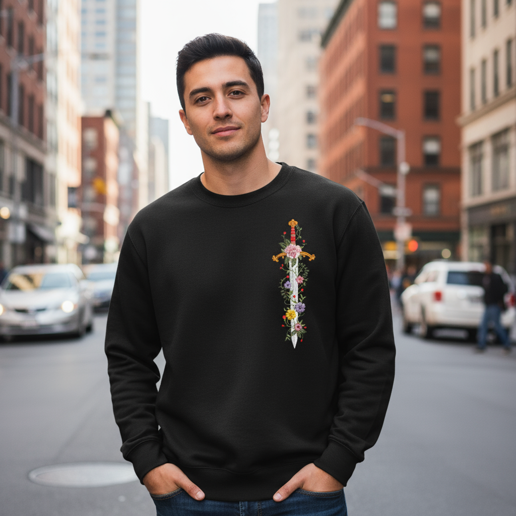 Floral Sword Embroidery Design, Vintage Sword with Flowers, Forgotten Blade Machine Embroidery File, Flowers Sword Embroidery