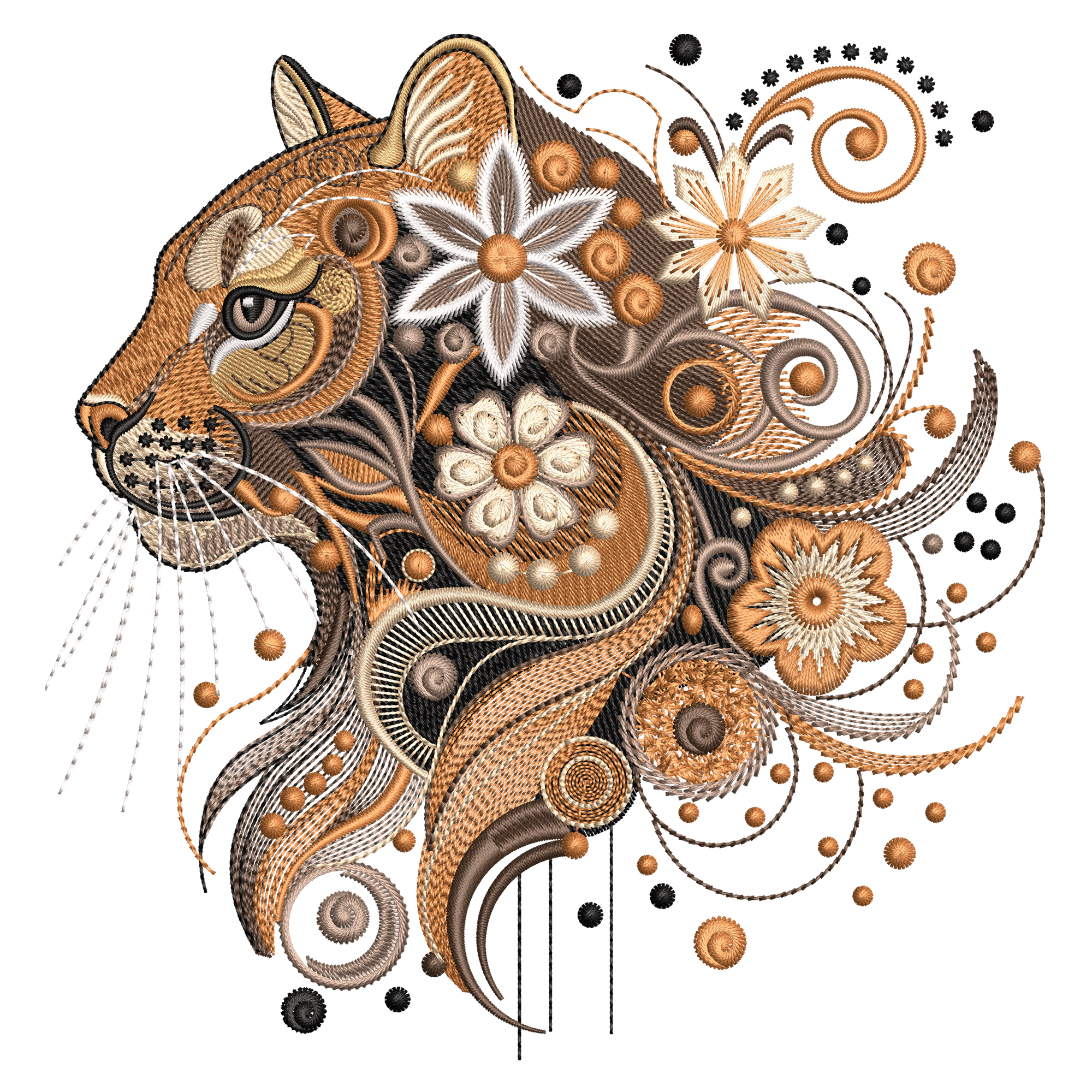 Floral Cougar Embroidery Design, Animal Boho Embroidery File, Mountain Lion Floral Embroidery, Boho Animal PES DST JEF, 6 Sizes