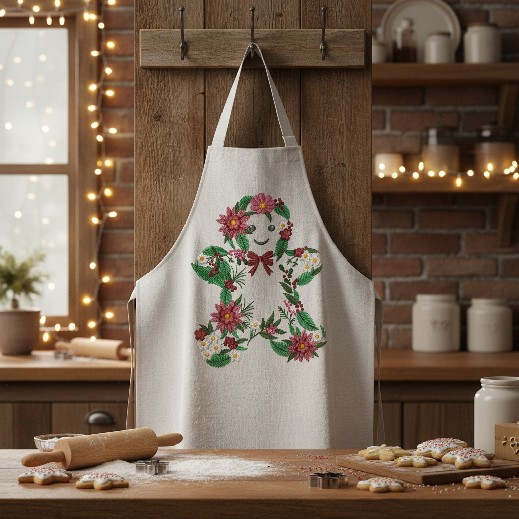 Floral Gingerbread Cookie Embroidery Design,  Christmas Cookie, Cute Gingerbread Man Girl, Holiday  Embroidery File, xmas cookies Pattern