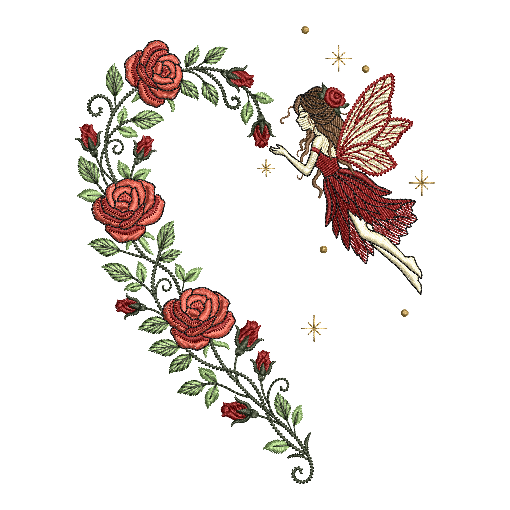 Fairy Rose Embroidery Design, Floral Fairy Machine Embroidery Pattern, Fantasy Fairy Embroidery File, Instant Download, 6 Sizes