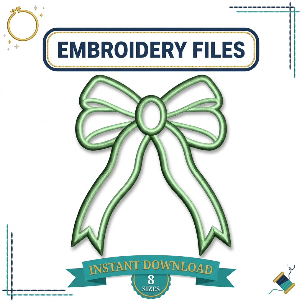 Side Bow Applique Embroidery Design, Bow Applique Embroidery File, Coquette Bow PES, Machine Embroidery Design, Instant Download