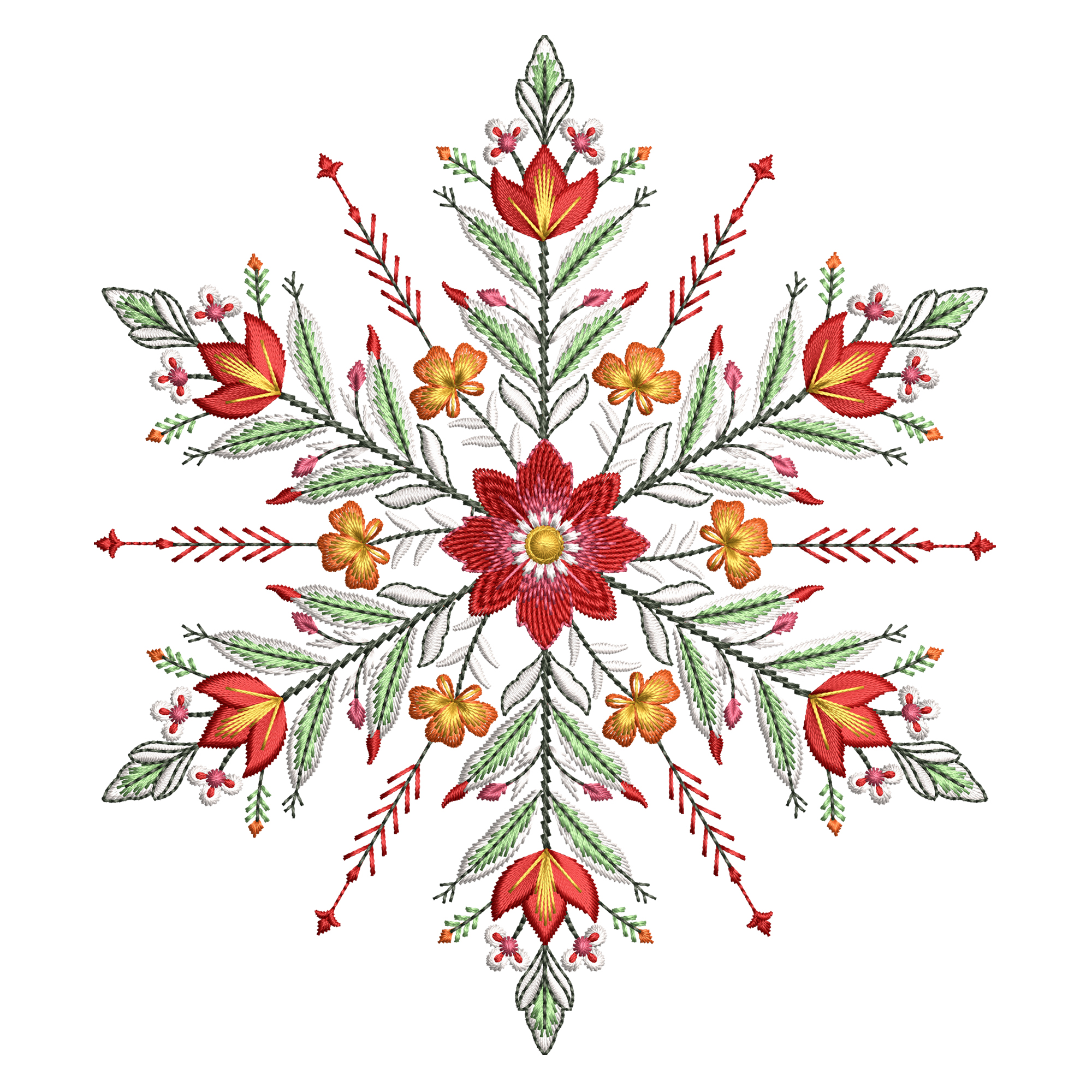 Floral Snowflake Embroidery Design, Christmas Floral Snowflake, Winter Holiday Machine Embroidery Pattern