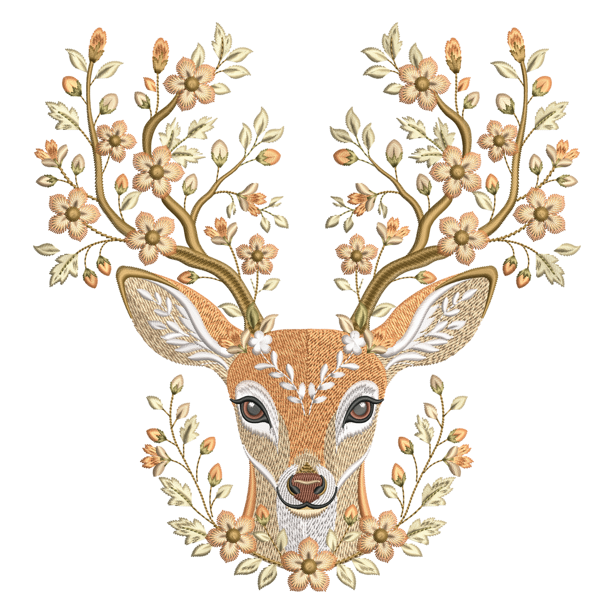 Floral Deer Embroidery Design, Deer Head with Flowers Embroidery File, Woodland Animal , Machine Embroidery Pattern, Golden Meadow Theme
