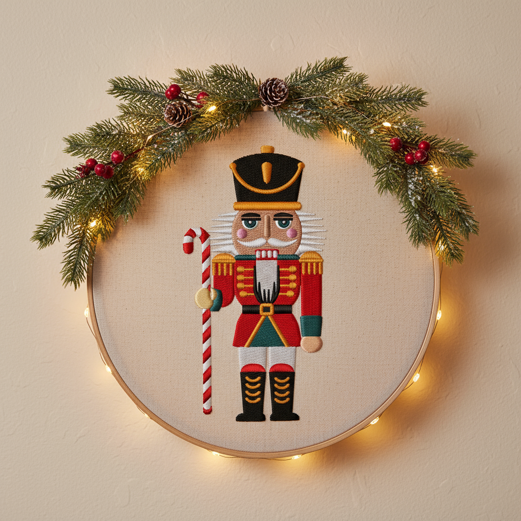 Nutcracker Soldier Embroidery Design, Christmas Toy Soldier, Nutcracker Soldier Holding Candy Cane, Xmas Toy Soldier