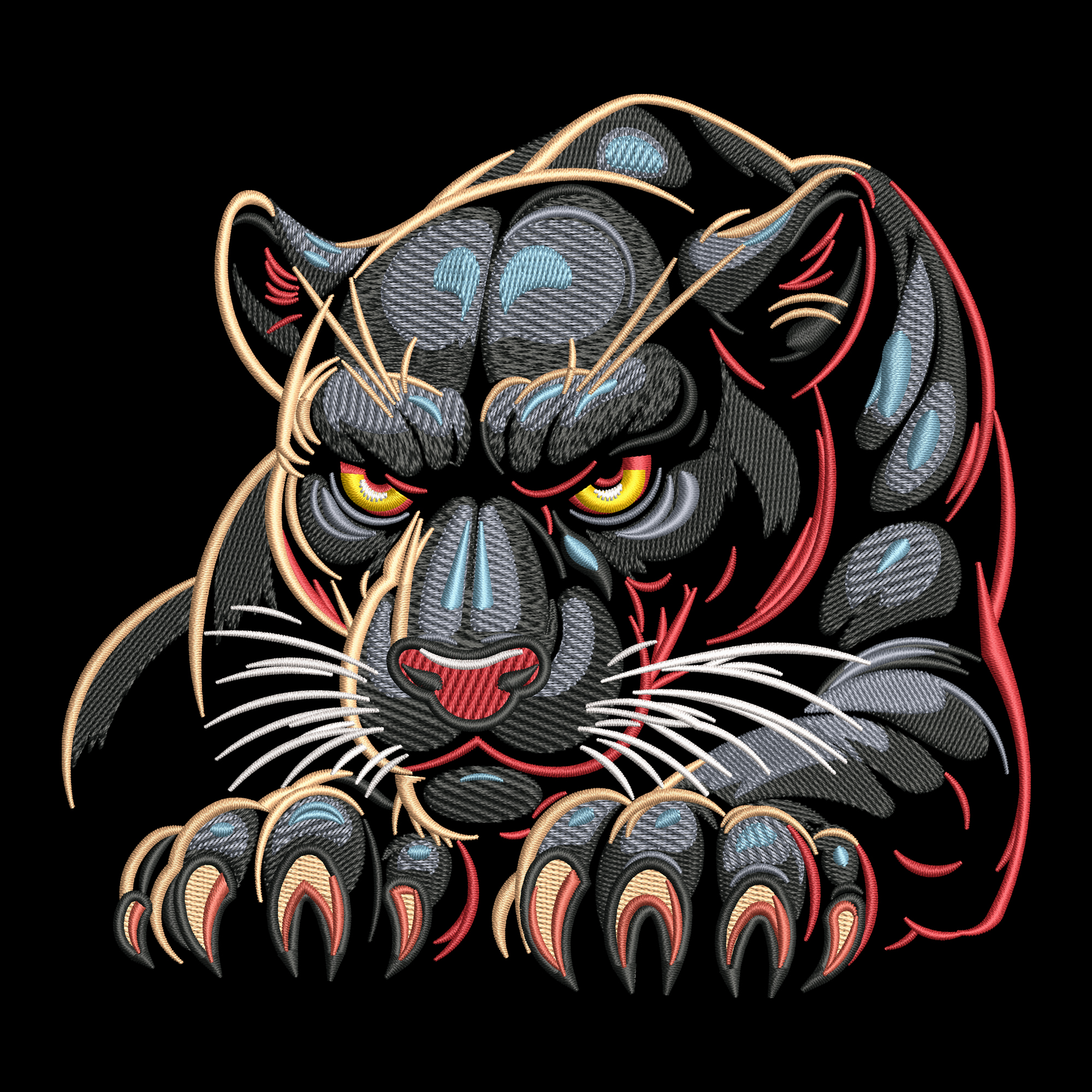Cougar Embroidery Design, Aggressive Mountain Lion Embroidery File, Wild Animal Machine Embroidery, Tiger Style Big Cat Pattern
