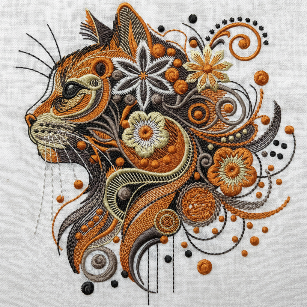 Floral Cat Face Embroidery Design, Cute Cat Embroidery File, Cat Mom Gift, Boho Floral Embroidery, Instant Download