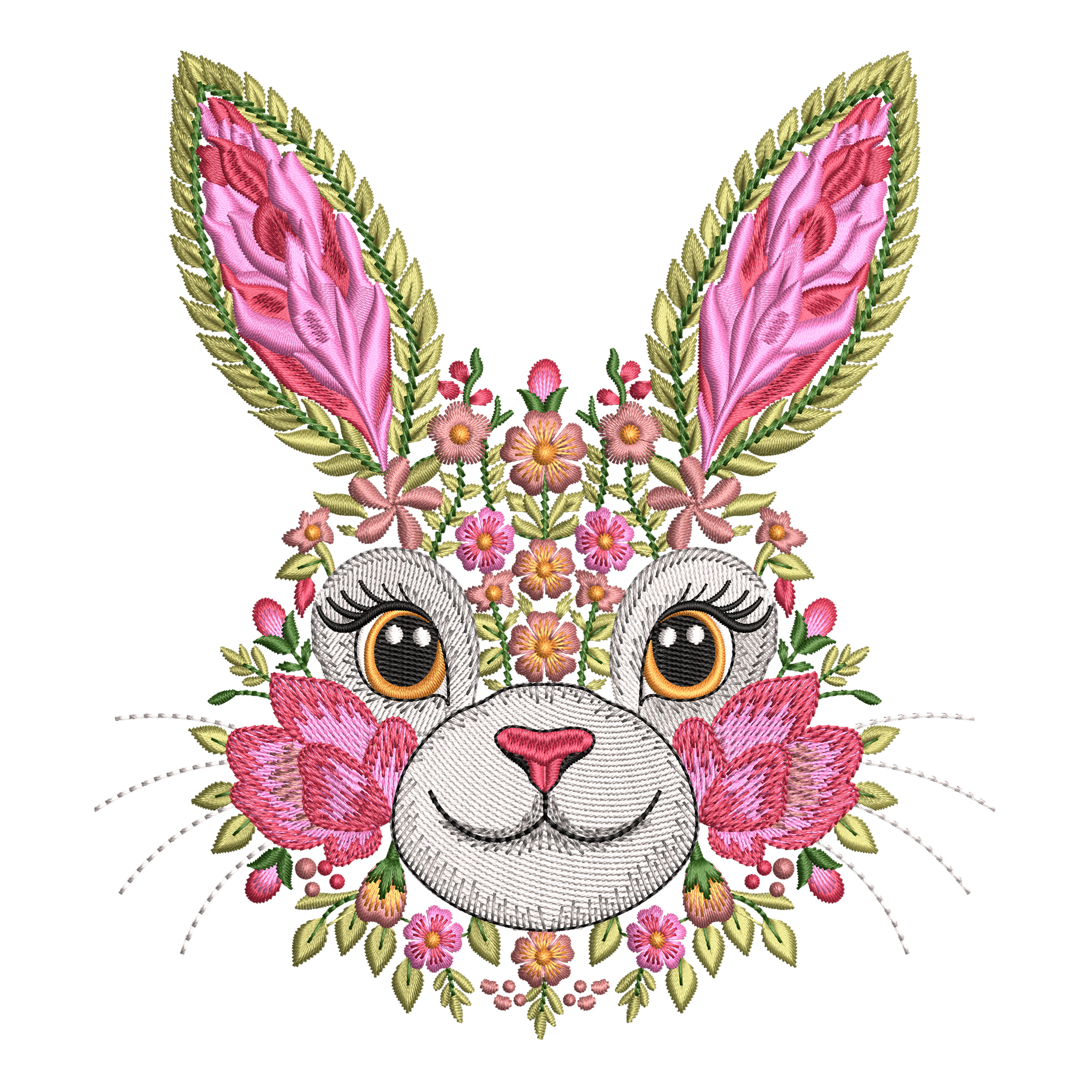 Floral Bunny Machine Embroidery Design, Easter Bunny Embroidery, Rabbit Face Floral Embroidery, PES DST JEF, Instant Download