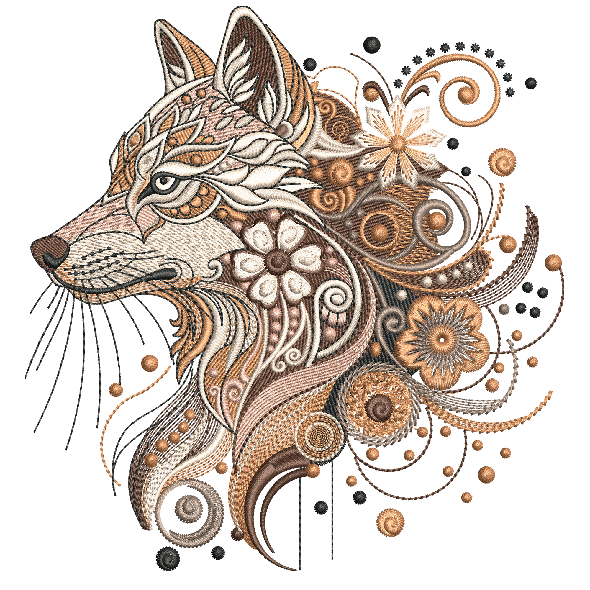 Floral Wolf Embroidery Design, Celtic Floral Wolf Head, Boho Wolf Pattern, Wildlife Animal Machine Embroidery Pattern, Wolf Art Digital